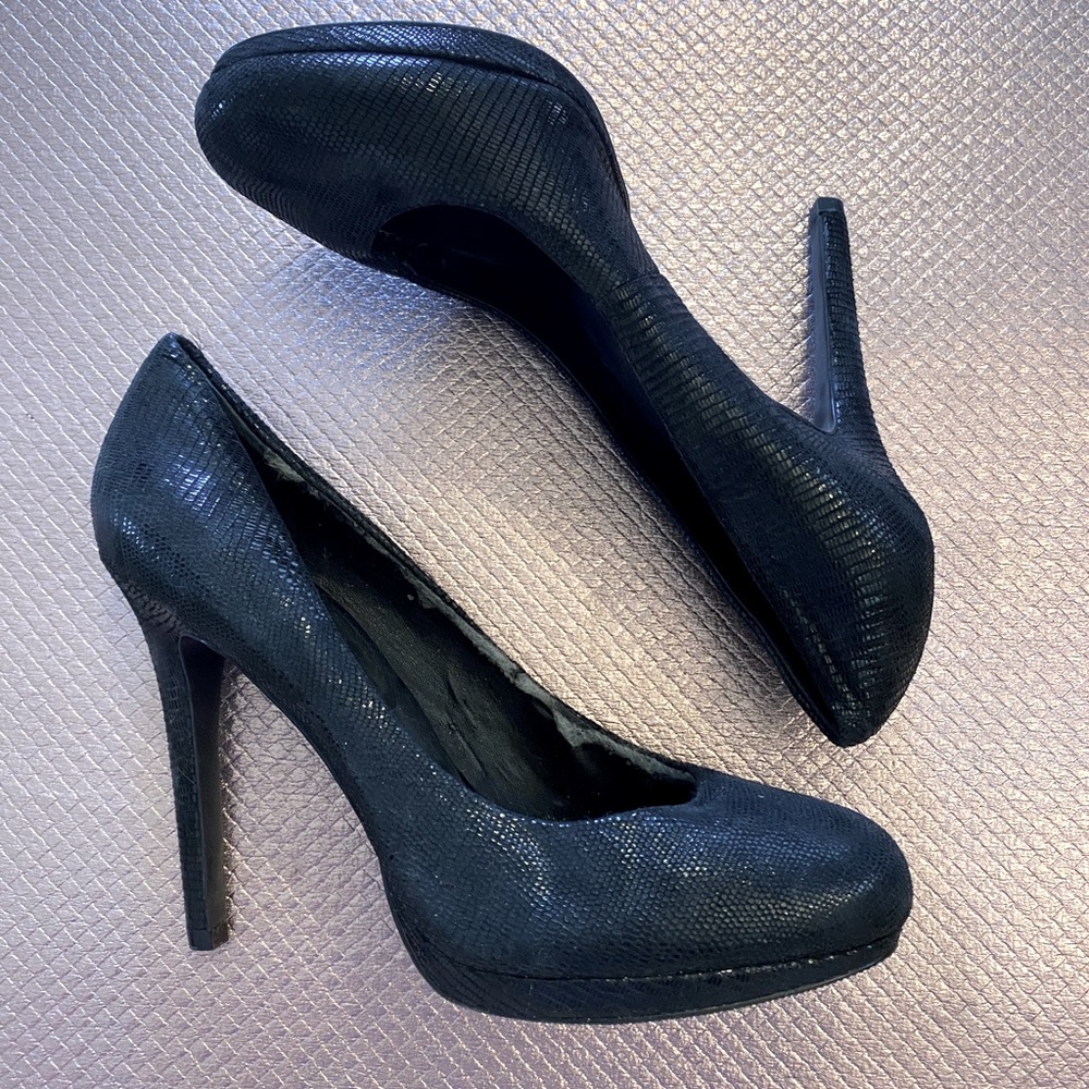 Black Metallic Snakeskin Sparkly Stiletto Heel